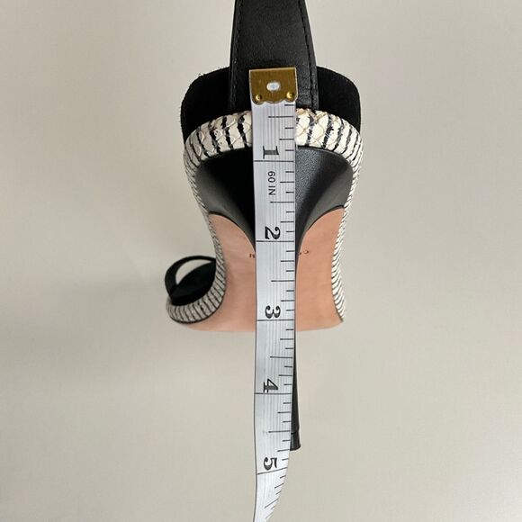 Cole Haan Leather Cyro Striped Snake Embossed Heeled Sandals Black White 10 - Picture 8 of 12